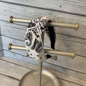 Womens Wide Knot Headband White Paisley Fashion Head Hoop Rockabilly, Pin-up